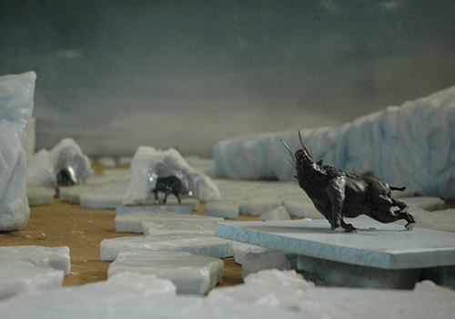 Miniature model of an aurochs among the glaciers.